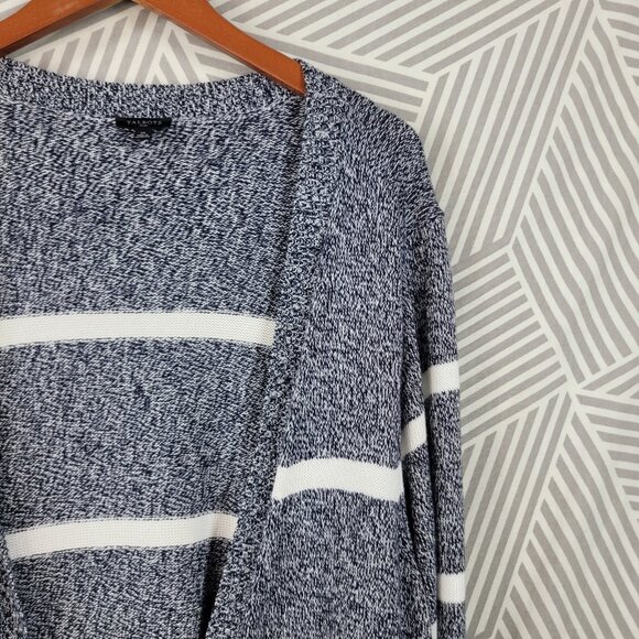 Talbots Long Cardigan Sweater Plus 2X Sweatshirt Stripe Marled Grey Pockets - Picture 2 of 6